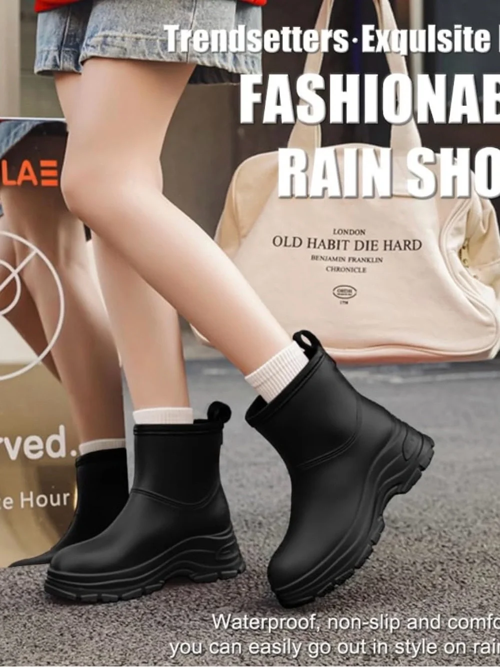 Black Women’s Platform Waterproof Ankle Boots - Picture 5 of 6